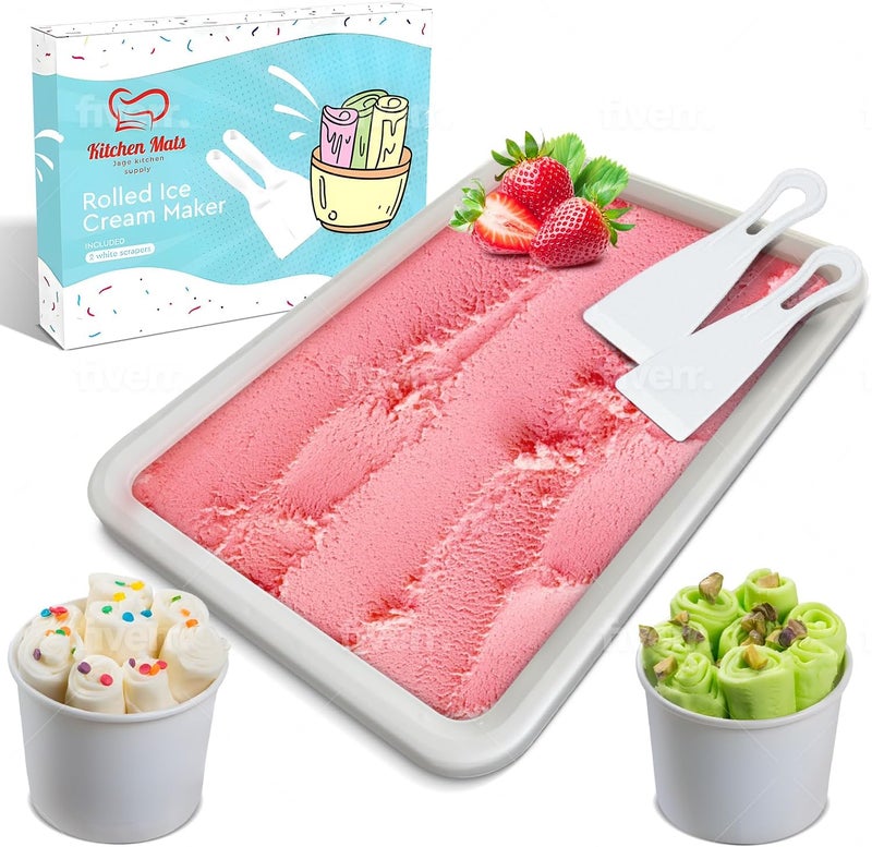 Jage Kitchen Supply صانع آيس كريم ملفوف كبير جداً (14"x10") - اصنع آيس كريم فوري مع العائلة - قم بلف آيس كريمك بنفسك - صينية لف الآيس كريم - Image 1